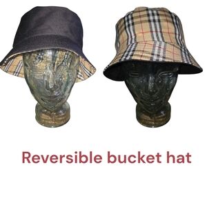 Designer Inspired Black and Tan Plaid Reversible Bucket Hat